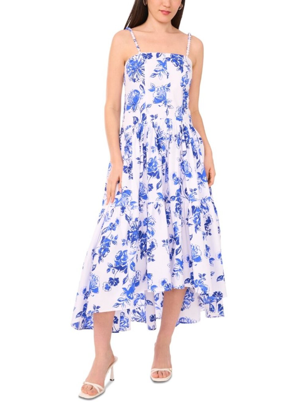 1.STATE Women's Printed Beaded-Strap Drop-Waist Midi Dress Size L XL
